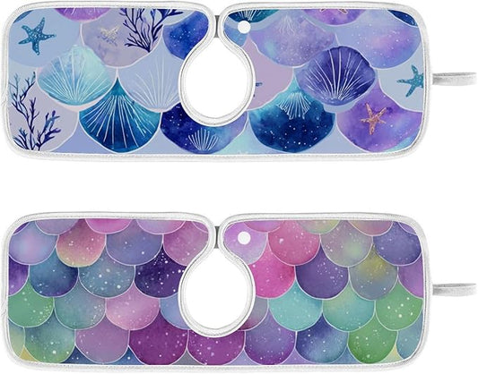 2 PCS Kitchen Sink Splash Guard 14.9 Inch Faucet Mat for Kitchen Sink Bathroom Sink Faucet Absorbing Drip Drain Mat Pad Microfiber Soft Washable Watercolor Mermaid Scales Starfish