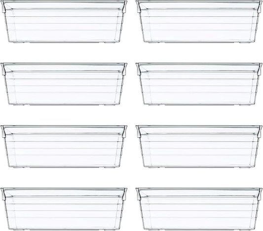 Backerysupply Clear Plastic Drawer Organizer Tray for Vanity Cabinet (6"×3"×2" Set of 8) Storage Tray for Makeup, Kitchen Jewelries and Gadgets