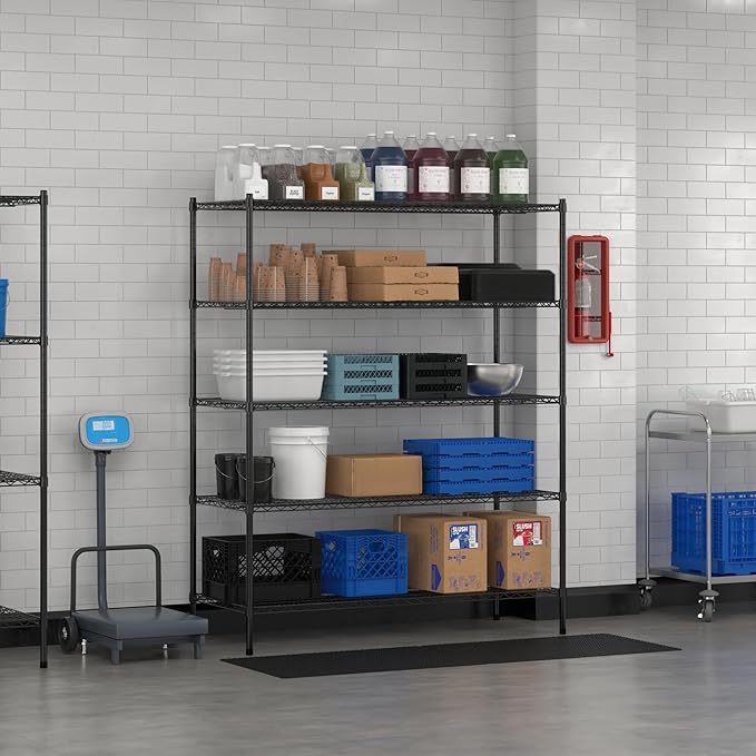 Commercial NSF Listed Black Epoxy Stationary Wire Shelving Kit 24" x 60" x 74", with 5 Shelves Perfect for Warehouse, Walk-in Refrigerator, Freezer, Grocery Store, Restaurant, Dishroom