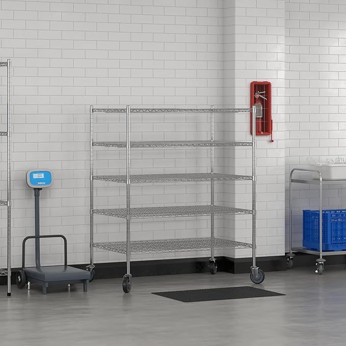 Commercial NSF Listed Chrome Mobile Wire Shelving Kit 30" x 48" x 60", with 5 Shelves Perfect for Warehouse, Walk-in Refrigerator, Freezer, Grocery Store, Restaurant, Dishroom