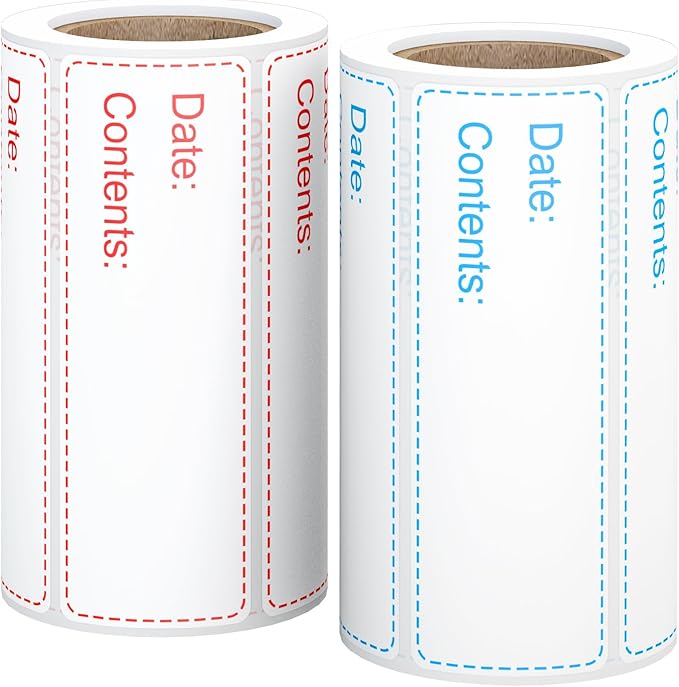 350 PCS Printholic 1" x 3" Food Storage Stickers, Removable Freezer Labels, 2 Color Food Labels Roll, Refrigerator Freezer Paper Label Easy Clean Leaves No Residue Waterproof