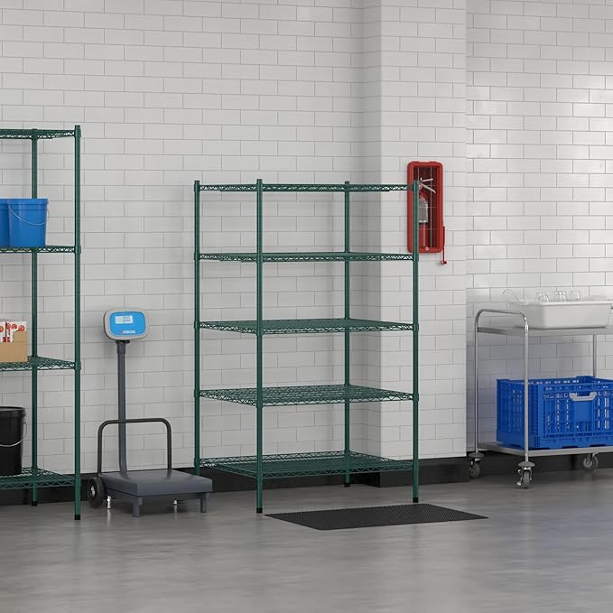 Commercial NSF Listed Green Epoxy Stationary Wire Shelving Kit 30" x 36" x 64", with 5 Shelves Perfect for Warehouse, Walk-in Refrigerator, Freezer, Grocery Store, Restaurant, Dishroom