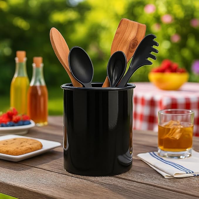 Reston Lloyd Extra-Large Multipurpose Utensil Crock for – BPA-Free Plastic Kitchen Tool Holder for Countertop, Camping, RV, Craft Desk, Wine Cooler, Garden, Patio Organizer - Black