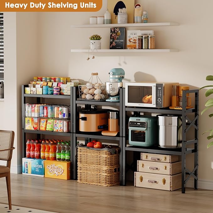 17.32 to 28.35 inch Longer Expandable Pantry Shelves,6-Level Height Adjustment Sturdy Kitchen Storage Shelves,110 LBS Larger Heavy Duty Shelving Units for Small Appliances,Metal Cabinet shelf,Black