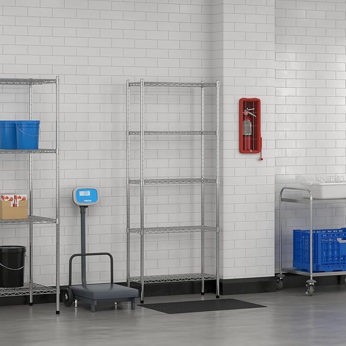 Commercial NSF Listed Chrome Stationary Wire Shelving Kit 12" x 30" x 74", with 5 Shelves Perfect for Warehouse, Walk-in Refrigerator, Freezer, Grocery Store, Restaurant, Dishroom