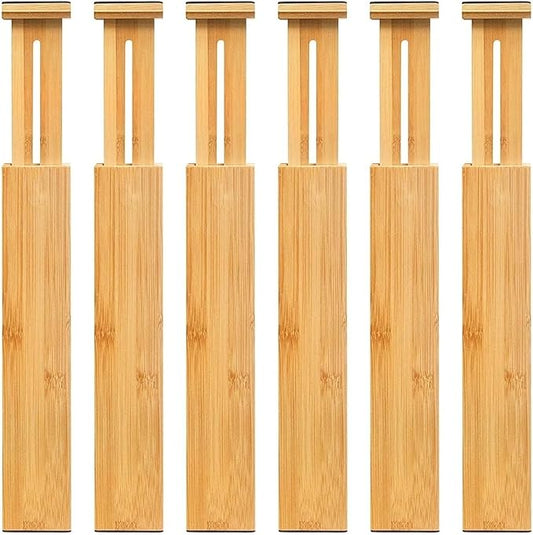 Bamboo Drawer Dividers – Adjustable length from 14 inches to 19.1 inches, spring-loaded expandable storage dividers, suitable for kitchens, bedrooms, offices, and bathrooms. Please(6 partition boards)