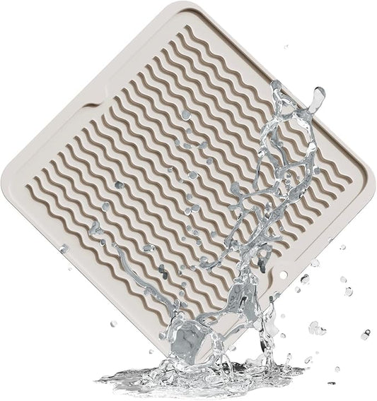 ZLR Silicone Dish Drying Mat 12" x 12" Square - Small Heat Resistant Trivet & Countertop Protector for Air Fryer, Coffee Maker - Waterproof Kitchen Drain Pad for Cups, Fruit (Cassava White)