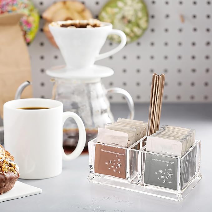 ELLDOO 2 Pack Sugar Packet Holder, Acrylic Sugar Bowl for Restaurant, Tea Bag Organizer, Coffee Stirrers Straws Small Condiments Packet Holder, Sugar Caddy Dispenser for Countertop Coffee Bar