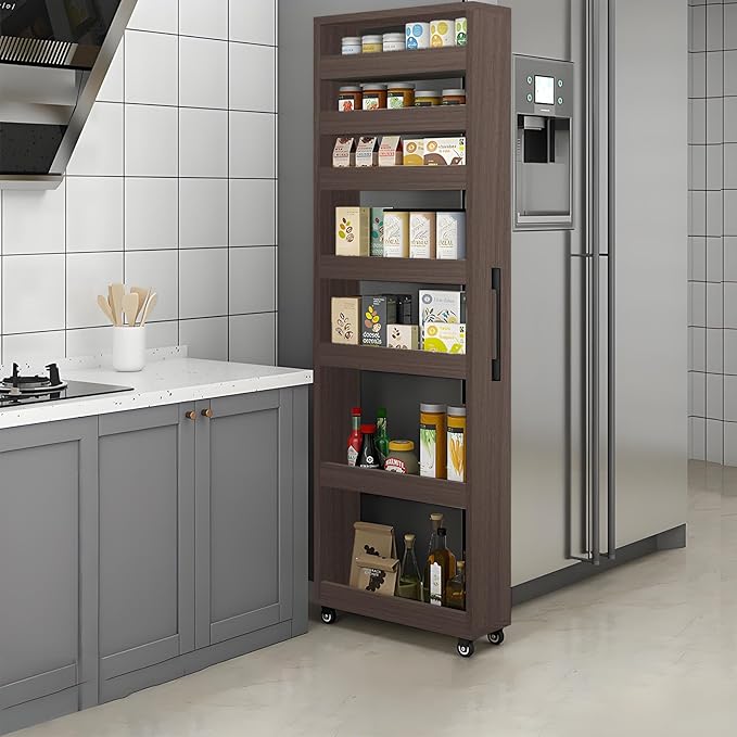 Slim Rolling Storage Cart, Narrow Kitchen Storage Rack with Wheels, Tall Gap Organizer Shelf for Small Spaces, 7-Tier Movable Food Cabinet for Refrigerator Side