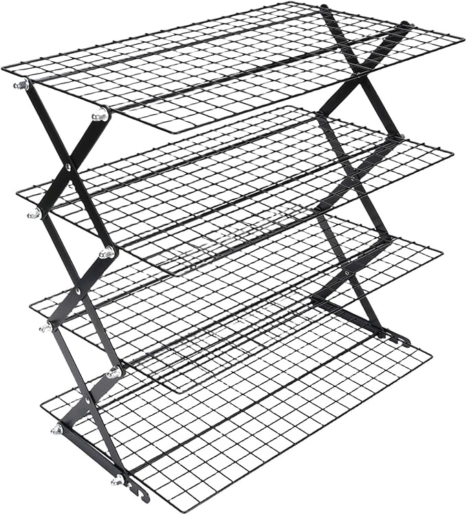 Foldable Countertop Storage Rack, Multi Tires Stainless Steel Space Saving Shelf Collapsible Stackable Organizer with Mesh Design for Drying Food Seasoning (4 Layers)