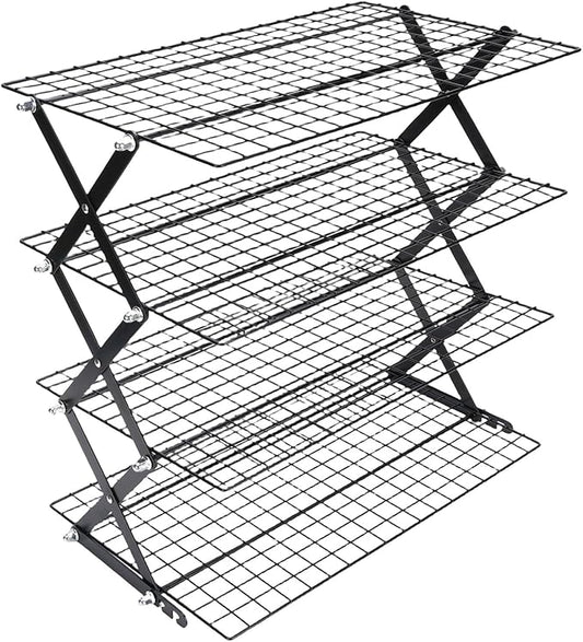 Foldable Countertop Storage Rack, Multi Tires Stainless Steel Space Saving Shelf Collapsible Stackable Organizer with Mesh Design for Drying Food Seasoning (4 Layers)