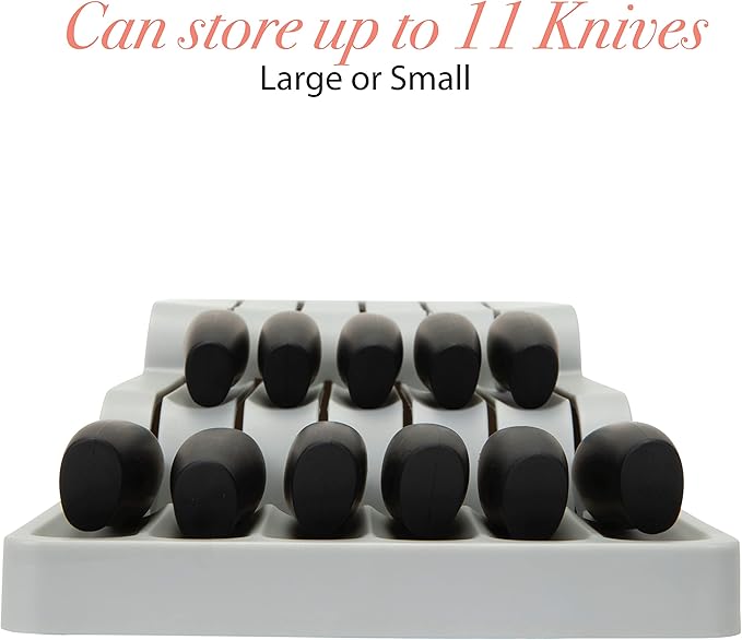 Kitchen Details 2 Tier Knife Drawer Organizer | Holds 11 Knives | Utensil Holder | Knife Block | Storage & Organization | Space Saver | Grey