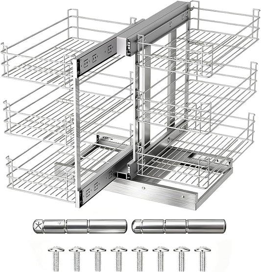 Min Opening 13" Blind Corner Cabinet Pull Out W 26" D 18.5" H24.5, 3 Tier 6 Shelf Blind Cabinets Corner Organizer, Left Open & Right Open Pull Out Cabinets Organizer Compatible Cabinet Shelf