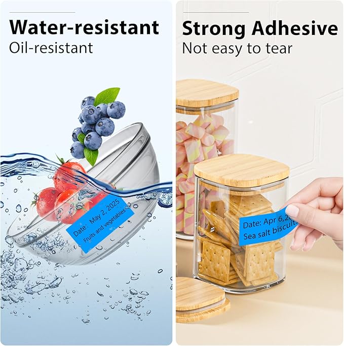 PALAIBEIQI 1x2 inch Blank Removable Freezer Labels Printable Rectangle Stickers 500PCS Water Oil Resistant with Perforation Line for Food Containers Jars Pantry Organization, Fluorescent Blue