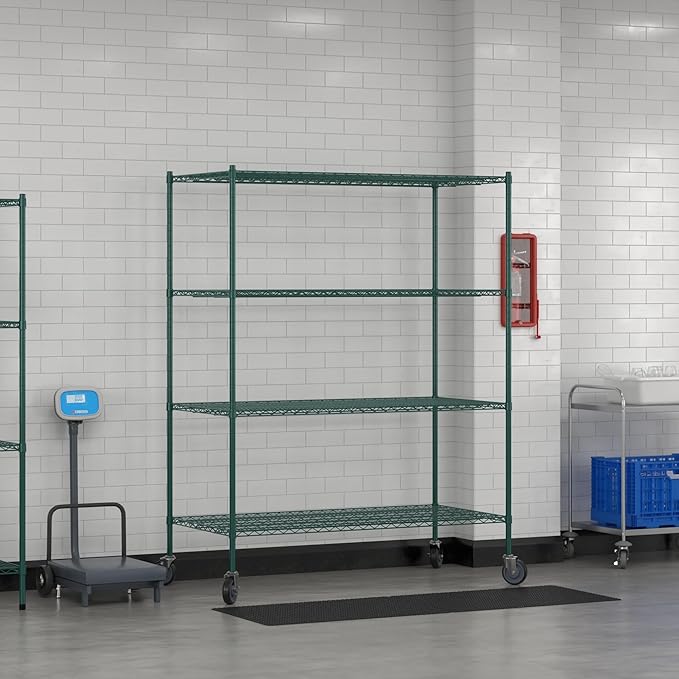 Commercial NSF Listed Green Epoxy Mobile Wire Shelving Kit 30" x 60" x 80", with 4 Shelves Perfect for Warehouse, Walk-in Refrigerator, Freezer, Grocery Store, Restaurant, Dishroom