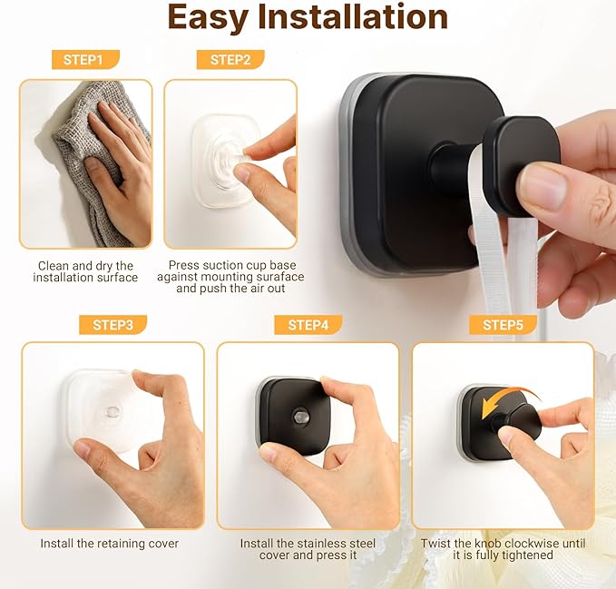 Zrpot 3 PCS Bathroom Hooks for Towels, Suction Cup Hooks for Shower, Door Hooks for Hanging Robe Loofah Removable Wall Hooks for Kitchen Glass Window Black