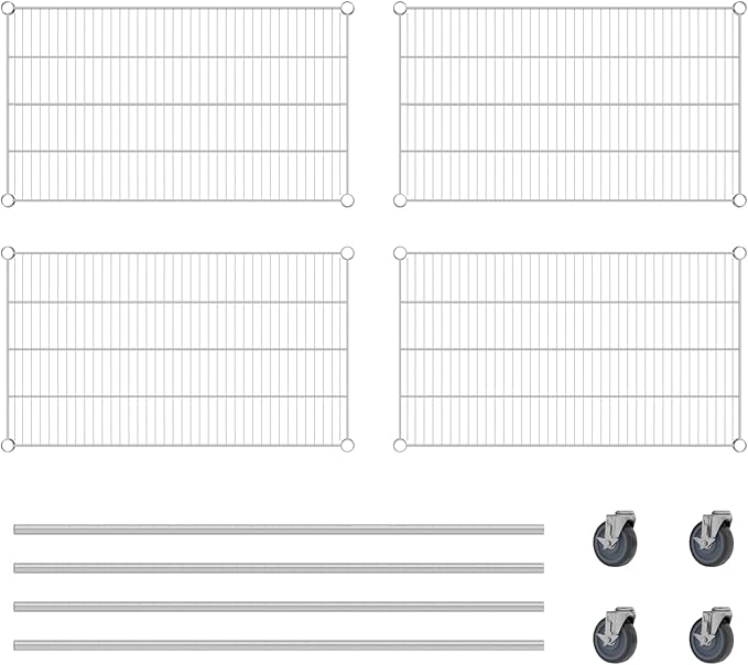 Commercial NSF Listed Chrome Mobile Wire Shelving Kit 21" x 36" x 60", with 4 Shelves Perfect for Warehouse, Walk-in Refrigerator, Freezer, Grocery Store, Restaurant, Dishroom