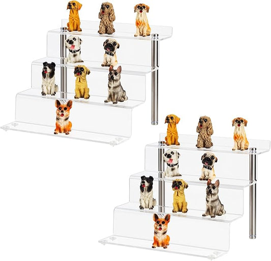 Acrylic Riser Shelf 4 Tier Clear Display Stand for Collectibles Pop Figures, Cupcakes, Perfumes, Display Risers for Decorating & Organizing - 9 x 8.3 x 6.8 in (Small, 2 Pack)