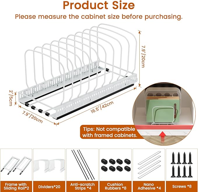 Housolution 2 Pack Baking Tray and Cookie Sheet Organizer, Cutting Board Organizer with 2 Using Methods, Bakeware Muffin Tin Storage Rack with 10 Adjustable Dividers for Cabinet, White