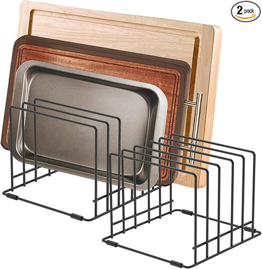 2 Pcs Kitchen Cabinet Cutting Board Organizer, Cookie Sheet Storage Rack, Stable and Non Slip, Iron Cutting Board Rack, Cabinet Dividers Holder for Cutting Boards and Cookie/Baking Sheets