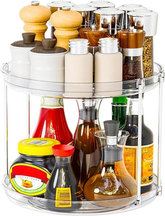 2 Tier Lazy Susan Organizer, 9.8 Inch Lazy Susan Turntable for Cabinet, Refrigerator Organizer for Cabinet, Kitchen, Pantry, Countertop, Bathroom, Vanity