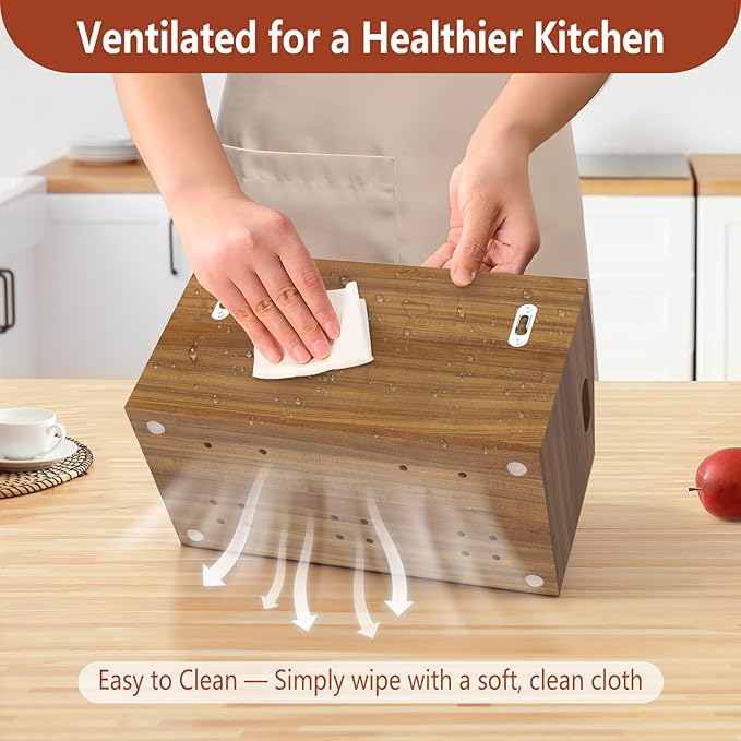 Wooden Kitchen Utensil Holder for Countertop or Wall, Extra Large Acacia Wood Utensil Holder Organizer with 5 Compartments, Rustic Utensil Caddy for Cooking Tools & Silverware