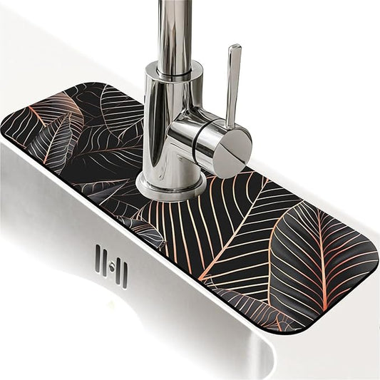 Kitchen Sink Splash Guard，Black cat hiding in jungle Faucet Mat Sink Gadgets-Super Absorbent Fast Drying Mat Drip Catcher for Kitchen, Bathroom,Sink Mat, Dish Drying Mat, Bathroom(15" X 5.5" )