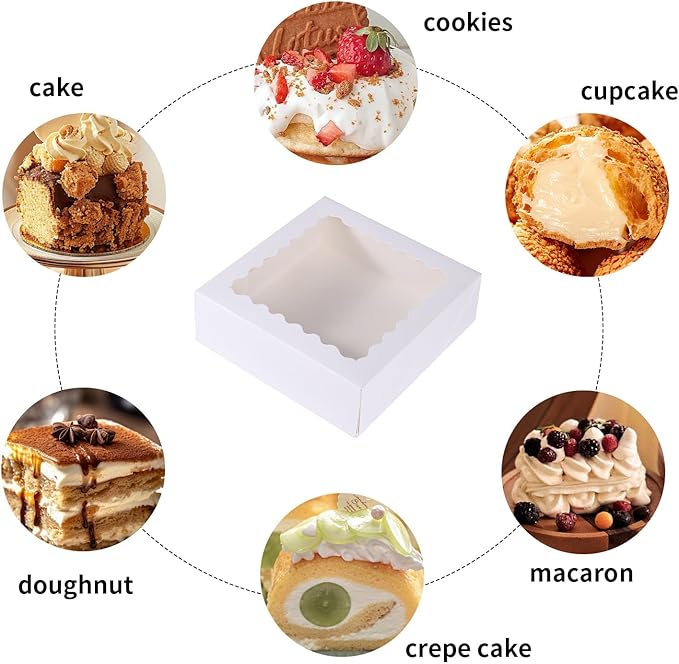 24 pcs12x12x3 Inch Bakery Boxes with Window, White 12 inch Cake Pastry large Pie Cookie Box for Dessert,strawberry,Chocolates Boxes