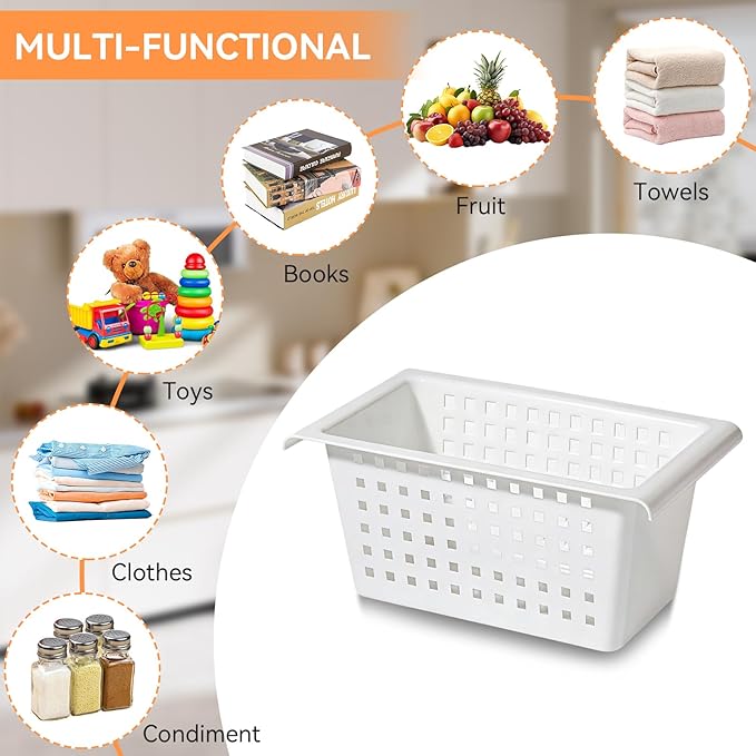 Under Shelf Basket, 2Pcs Hanging Storage Basket for Expandable Rod Under Cabinet Shelf Organizer for Closet Wardrobe Kitchen