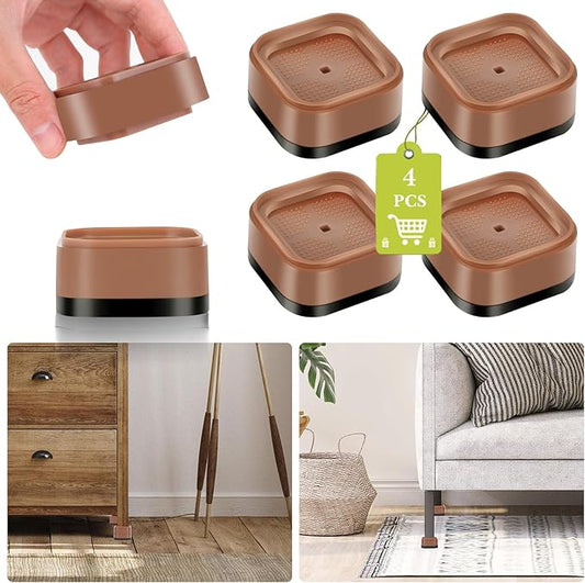 4 Pack Furniture Risers 1 Inch, Adjustable Bed Risers Heavy Duty for Table Desk Couch Chair Sofa Cabinet Bed Legs Dorm, Square Stackable Bed Raisers Blocks Lift Height 1", 2" or 3", Brown