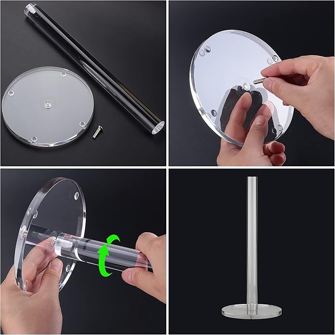 WORHE Paper Towel Holder Countertop Clear Acrylic 5.9" Diameter Thickening Sturdy Base,for Kitchen Bathroom, Paper Towel Dispenser for Tear Tissue Roll 1 Pack (YGC001)