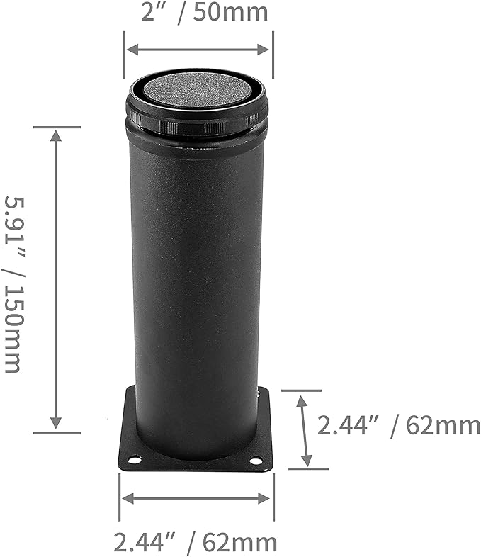 Set of 4 Stainless Steel Furniture Legs 6 Inch, Adjustable Round Cabinet Legs 2" Dia Kitchen Feet, Metal Replacement Legs for Cabinet Sofa Couch Shelves Table (Black)
