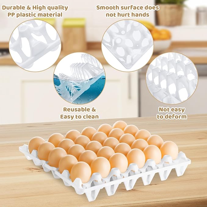 ZUQIAN 12 Pack Plastic Egg Tray Egg Crates, Stackable Egg Cartons Flats Each Holds 30 Eggs, Bulk Egg Trays for Home Chicken Farmers to Packing, Storage, Shipping Eggs - White