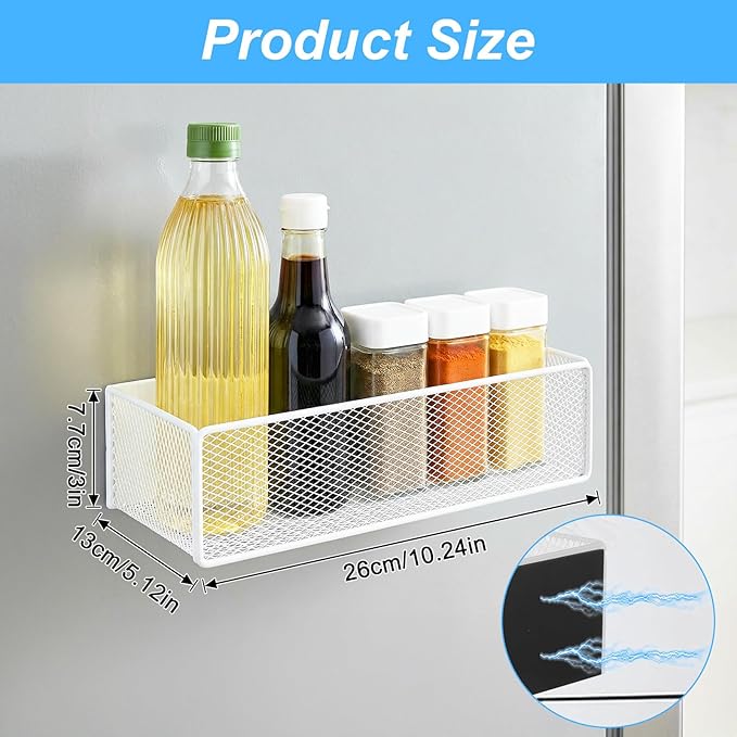 Ckhoid 2PCS Magnetic Basket Bins, 10 × 5 × 3 inch Fridge Organizer Holder, Heavy Duty Metal Basket Storage Shelf, Spice Storage Rack Organizer for Refrigerator, Home Kitchen Organization Accessories