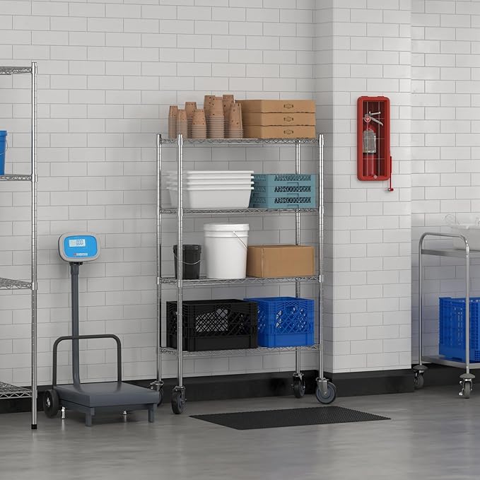Commercial NSF Listed Chrome Mobile Wire Shelving Kit 12" x 36" x 60", with 4 Shelves Perfect for Warehouse, Walk-in Refrigerator, Freezer, Grocery Store, Restaurant, Dishroom