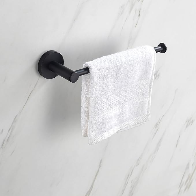 KIBI Circular 2-Piece Bathroom Hardware Set in Matte Black – Includes Wall Mounted Towel Bar & Toilet Paper Holder – Modern, Durable, Rust-Resistant Bathroom Accessories (Matte Black, C-KBA14-2-1)