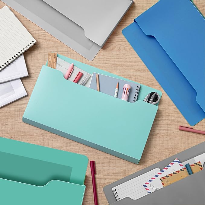 Fuutreo 6 Pcs Magnetic Wall File Organizer Magnetic Wall File Holder Refrigerator Magazine Holder for Mail Letters Paper(Aqua Green,8.3 x 13.8 Inch)