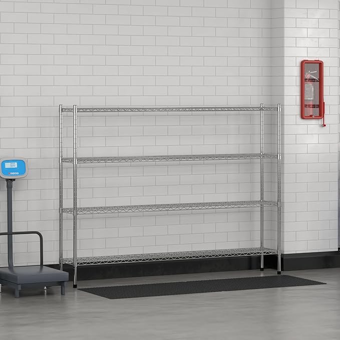 Commercial NSF Listed Chrome Stationary Wire Shelving Kit 12" x 72" x 54", with 4 Shelves Perfect for Warehouse, Walk-in Refrigerator, Freezer, Grocery Store, Restaurant, Dishroom