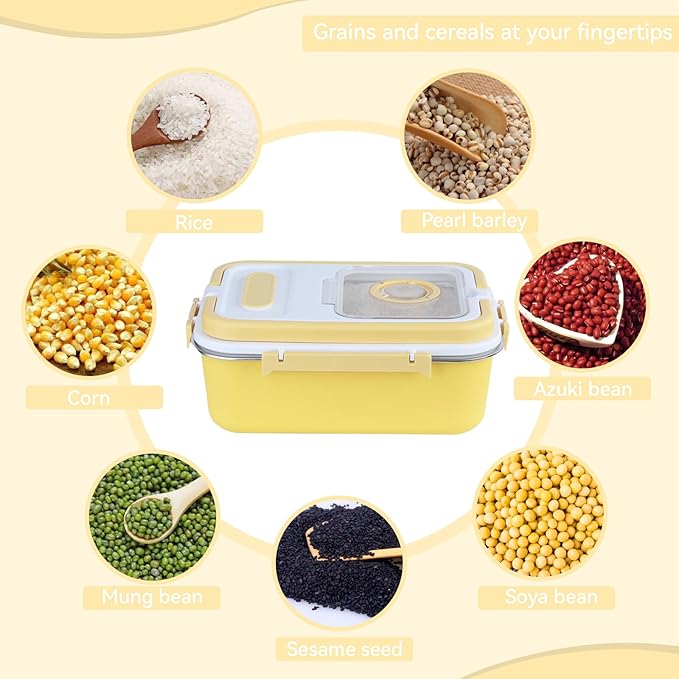 Airtight Stainless Steel Food Storage Container 15lb - Kitchen & Pantry Canister for Rice, Flour, Sugar, Baking Supplies with Measuring Cup & Spoon (Yellow)