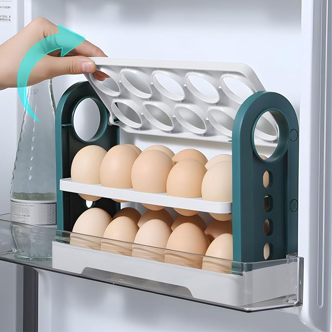 Flippable Egg Holder For Refrigerator Can store 30 eggs, 3 Layer Egg Storage Container For Refrigerator Side Door, Large Capacity Egg Container, Egg Organizer, Egg Storage 30 Count (white)