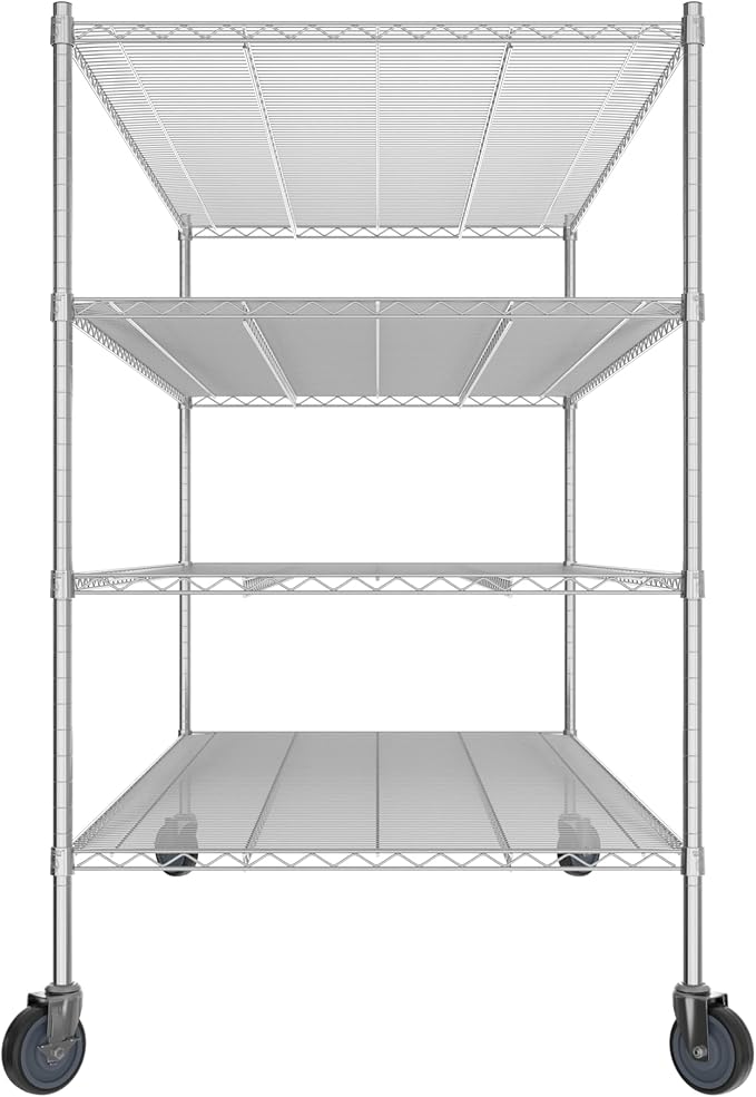 Commercial NSF Listed Chrome Mobile Wire Shelving Kit 36" x 72" x 60", with 4 Shelves Perfect for Warehouse, Walk-in Refrigerator, Freezer, Grocery Store, Restaurant, Dishroom