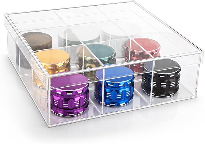 Clear Condiment Organizer and Tea Bag Holder, Acrylic Stash Box 9-Slot Clear Organizer with Lid for Snack Multi-Functional Tea Bag, Sugar Packet, Coffee Container Caddy Box