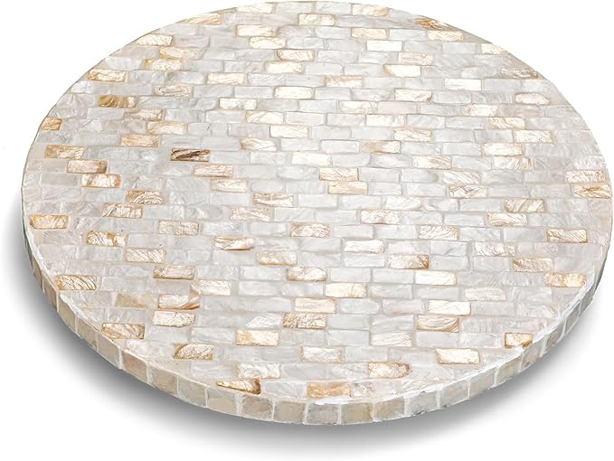 Mother of Pearl Lazy Susan for Table Turntable Organizer Wood Round Spinning Tray Rotating for Kitchen Cabinet Counter Spice Pantry 12 Inch (Marble Pattern)