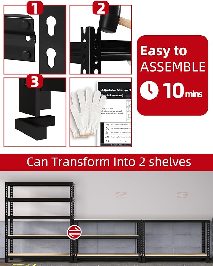 PrimeZone Heavy Duty Garage Storage Shelves - 48" W X 24" D X 72" H Adjustable Metal Shelving Unit, 5 Tier Industrial Shelves for Storage Standing Utility Rack for Warehouse, Basement, Black, 3 Pack