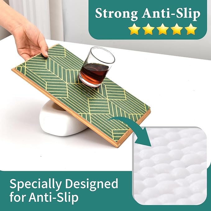 Shelf Liners for Kitchen Cabinets 23.6in x 20FT, Non Adhesive Cabinet Liner Strong Non-Slip Thickened Gold Green Geometric Drawer Liner, Easy to Clean for Shelf, Cabinet with Knife and Tape Measure