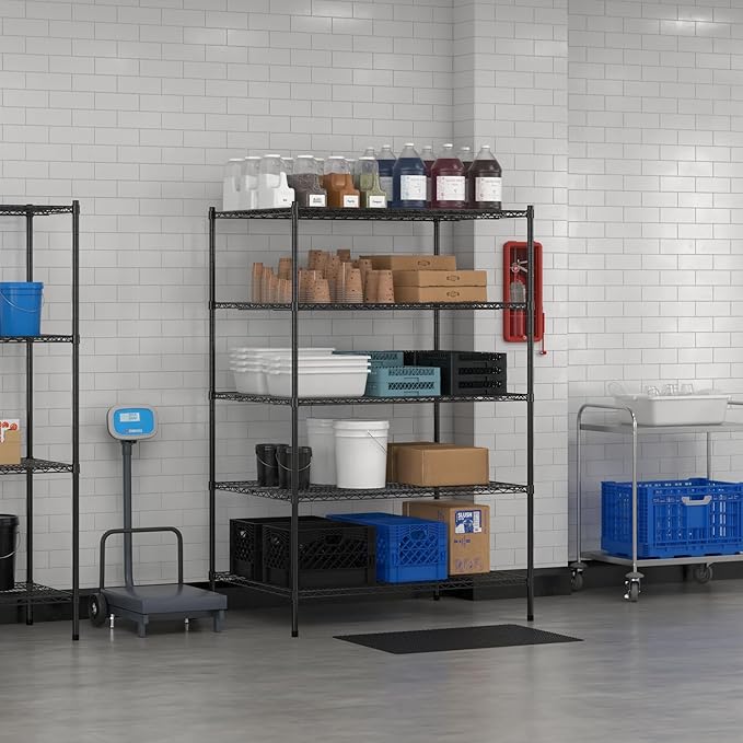 Commercial NSF Listed Black Epoxy Stationary Wire Shelving Kit 36" x 48" x 74", with 5 Shelves Perfect for Warehouse, Walk-in Refrigerator, Freezer, Grocery Store, Restaurant, Dishroom