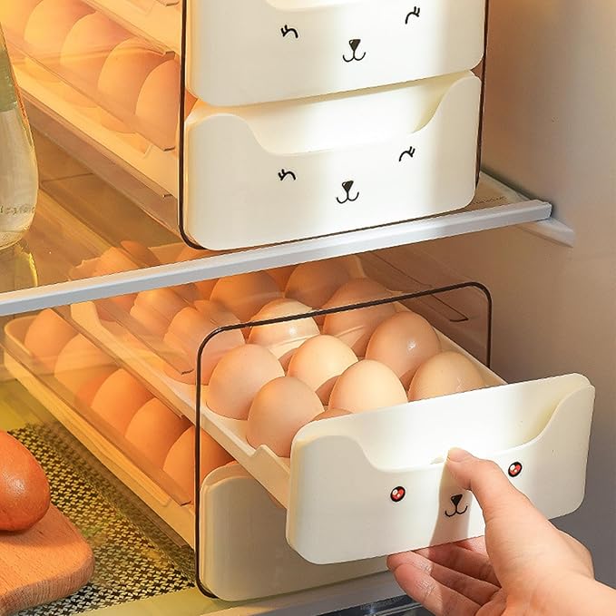 Egg Container Storage Box Double Layer Stackable Clear Plastic Drawer Design Egg Holder Organizer For Refrigerator Fridge 30.5x17x15cm