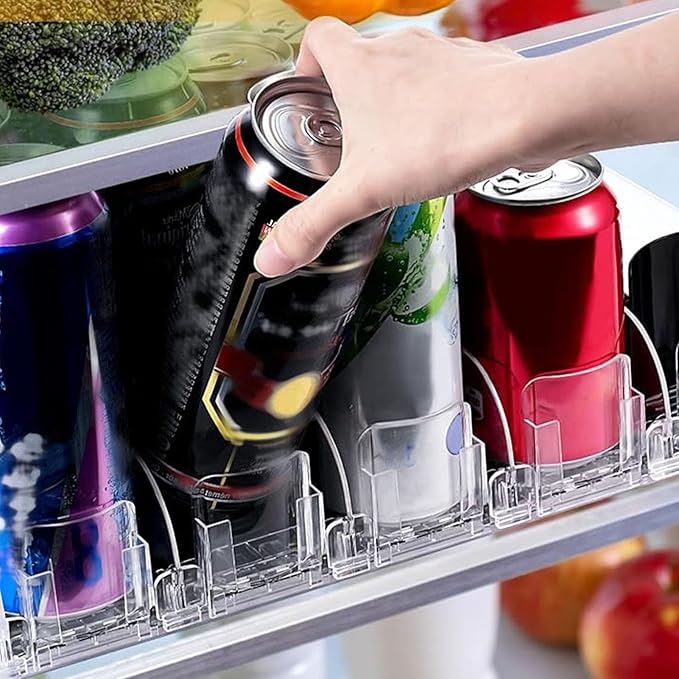 FLEXMAN Drink Organizer for Fridge, 6 Rows Adjustable Width Spring Loaded Drink Dispenser, Beverage Dispenser, Water Bottle Organizer for Soda, Beer, Wine, Sparkling Wine (White)