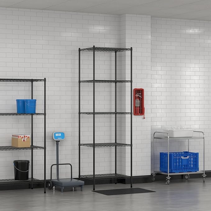Commercial NSF Listed Black Epoxy Stationary Wire Shelving Kit 24" x 30" x 96", with 5 Shelves Perfect for Warehouse, Walk-in Refrigerator, Freezer, Grocery Store, Restaurant, Dishroom