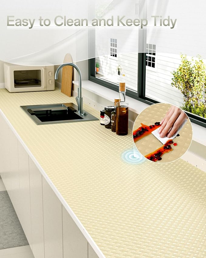 Shelf and Drawer Liner for Kitchen Cabinet, Non-Adhesive 18in x 360in Waterproof Contact Paper Refrigerator Liners Thickened Durable EVA Material Non Slip Mat for Dresser Cupboard Pantry Protector
